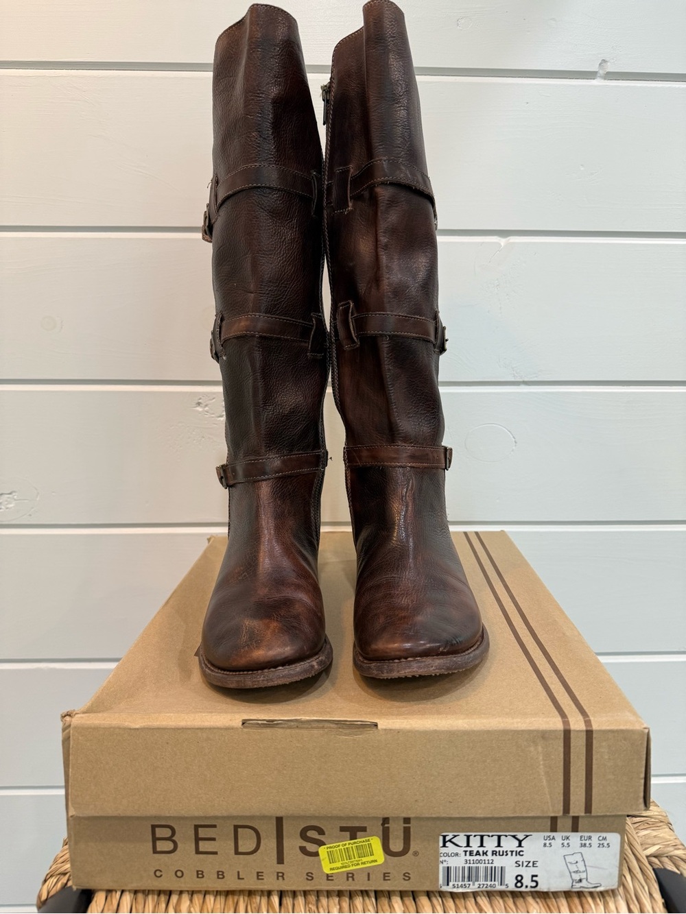 BED|STU Rustic Brown Leather Knee-High Kitty Boots